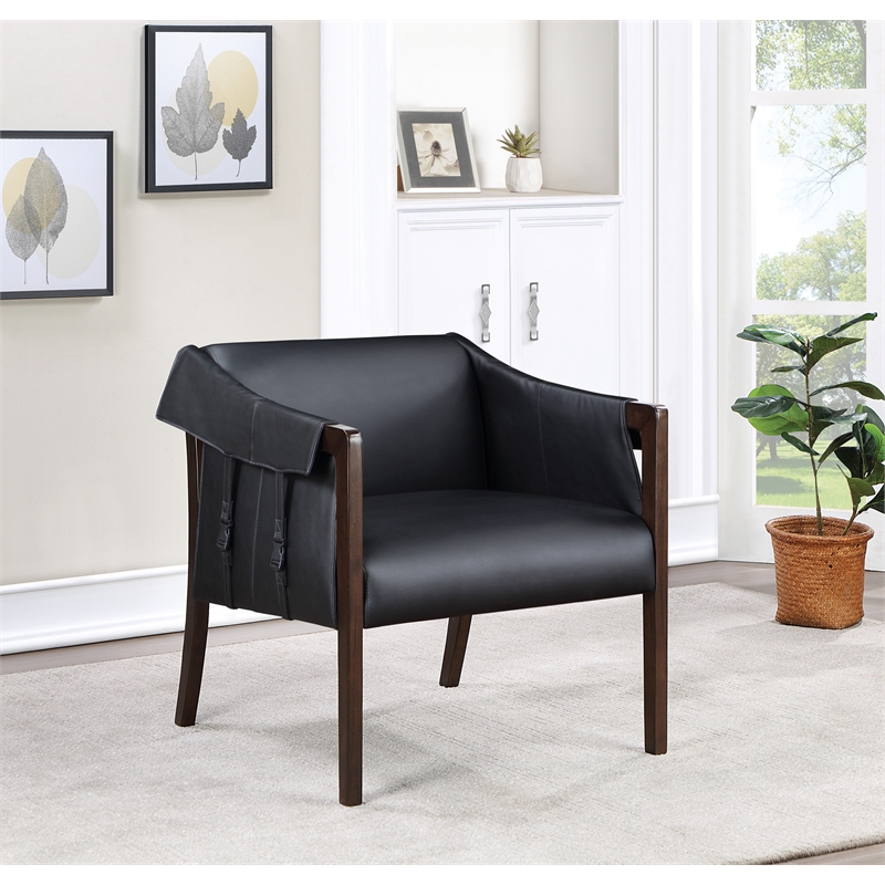 Scranton & Co Mid-Century Sling Accent Chair in Black Faux Leather