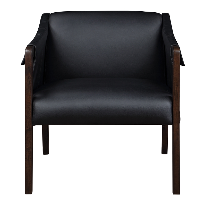 Scranton & Co Mid-Century Sling Accent Chair in Black Faux Leather
