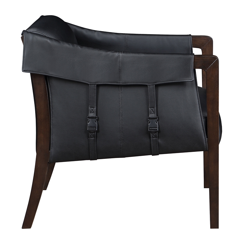Scranton & Co Mid-Century Sling Accent Chair in Black Faux Leather