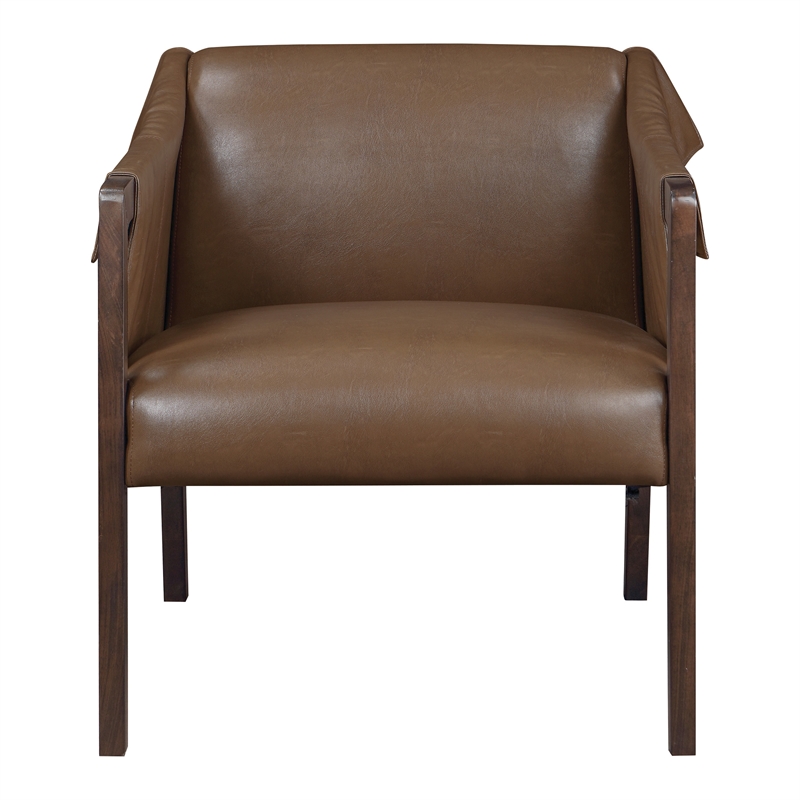 Scranton & Co Mid-Century Sling Accent Chair in Molasses Brown Faux Leather