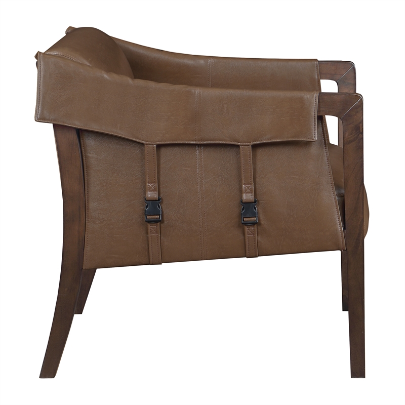 Scranton & Co Mid-Century Sling Accent Chair in Molasses Brown Faux Leather