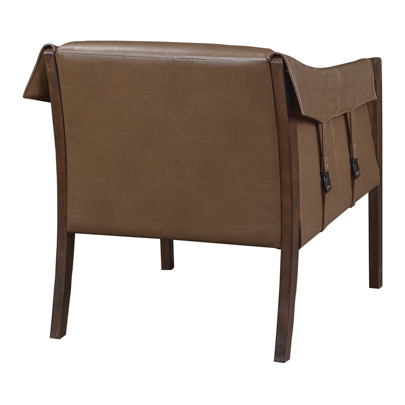 Scranton & Co Mid-Century Sling Accent Chair in Molasses Brown Faux Leather