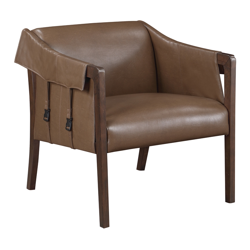 Scranton & Co Mid-Century Sling Accent Chair in Molasses Brown Faux Leather