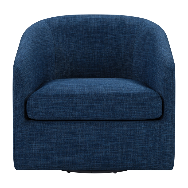 Scranton & Co Barrel Swivel Accent Chair in Navy Blue Fabric Assembled