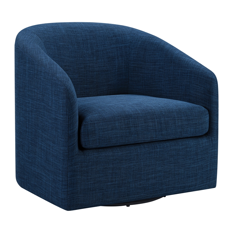 Scranton & Co Barrel Swivel Accent Chair in Navy Blue Fabric Assembled