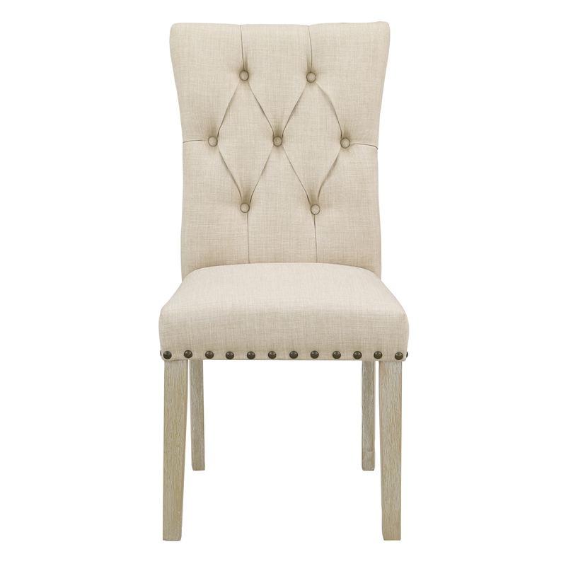 Scranton & Co Farmhouse Dining Chair 2-Pack in Burlap Tan with Nailheads