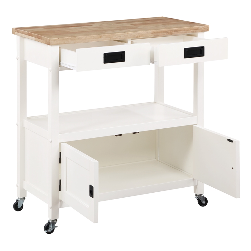Scranton & Co Farmhouse Kitchen Cart with Wood Top and White Base