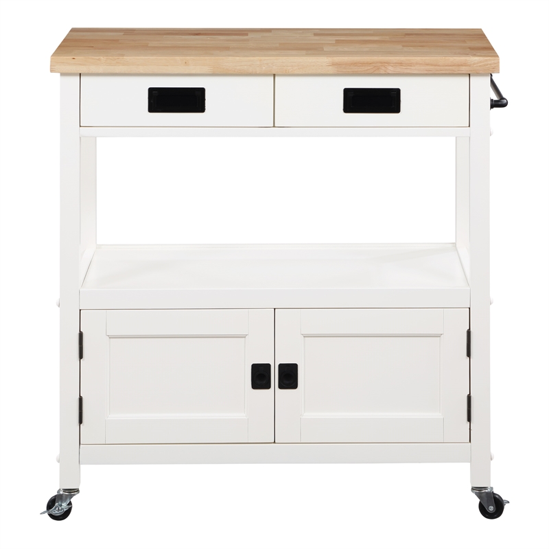 Scranton & Co Farmhouse Kitchen Cart with Wood Top and White Base