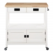 Scranton & Co Farmhouse Kitchen Cart with Wood Top and White Base