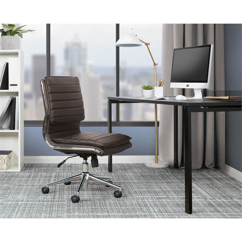 Scranton & Co Armless Mid Back Faux Leather Chair in Espresso Chrome Base