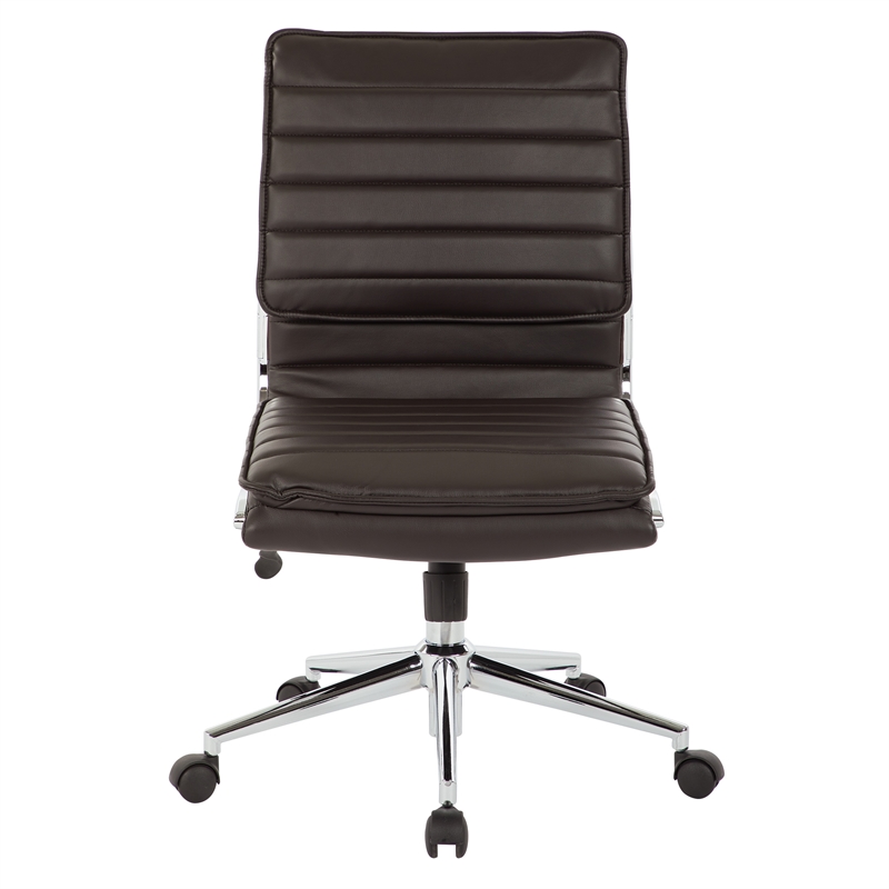 Scranton & Co Armless Mid Back Faux Leather Chair in Espresso Chrome Base