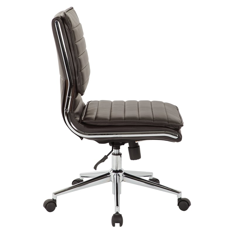 Scranton & Co Armless Mid Back Faux Leather Chair in Espresso Chrome Base