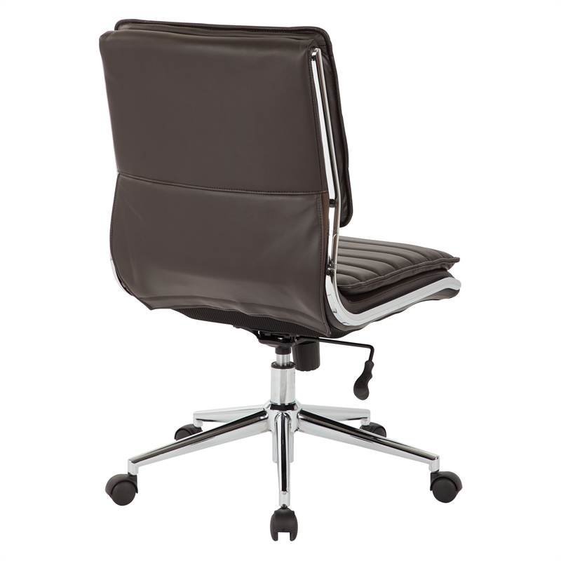 Scranton & Co Armless Mid Back Faux Leather Chair in Espresso Chrome Base