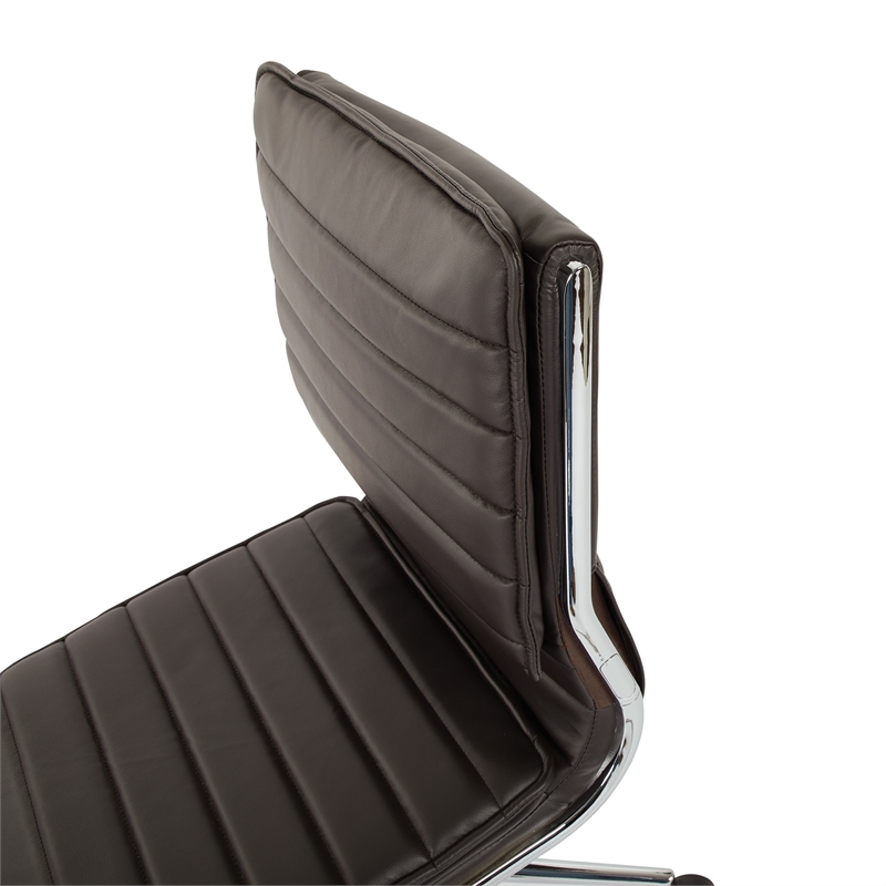 Scranton & Co Armless Mid Back Faux Leather Chair in Espresso Chrome Base