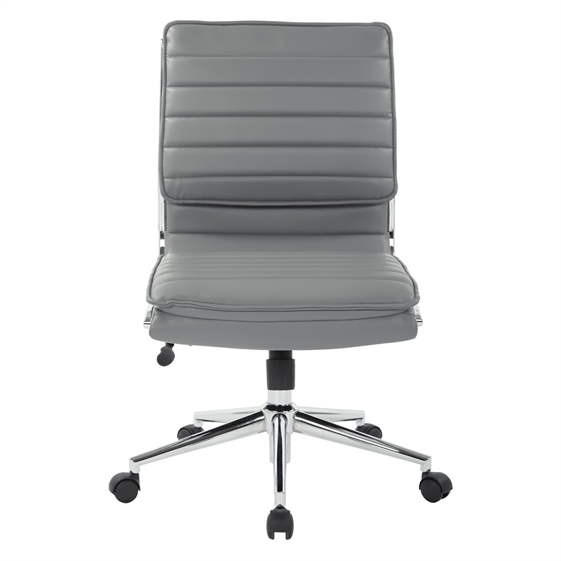 Scranton & Co Armless Mid Back Faux Leather Chair in Charcoal Chrome Base