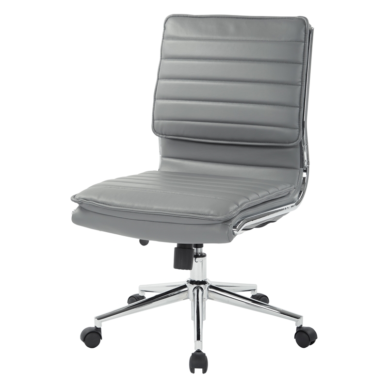 Scranton & Co Armless Mid Back Faux Leather Chair in Charcoal Chrome Base