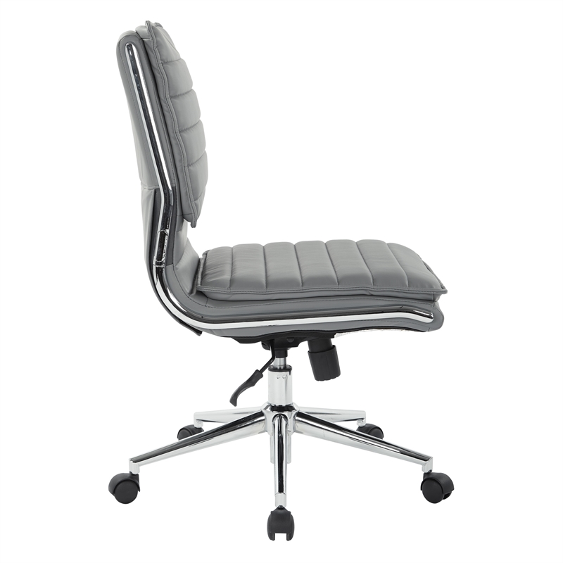 Scranton & Co Armless Mid Back Faux Leather Chair in Charcoal Chrome Base