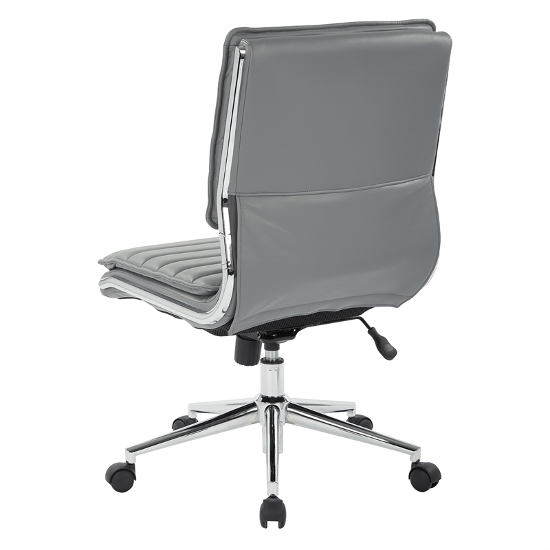 Scranton & Co Armless Mid Back Faux Leather Chair in Charcoal Chrome Base