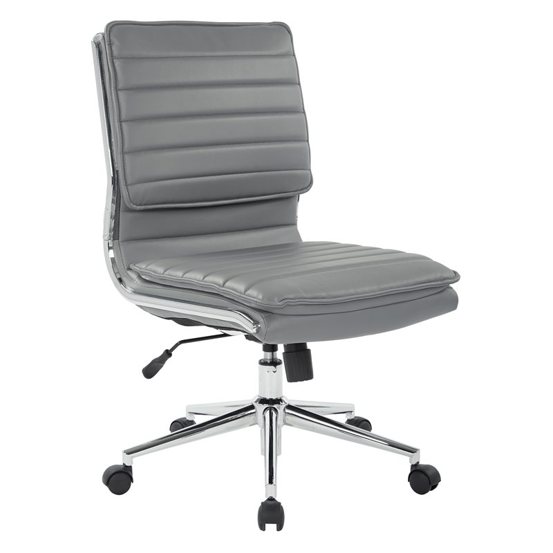 Scranton & Co Armless Mid Back Faux Leather Chair in Charcoal Chrome Base
