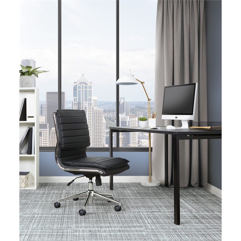 Scranton & Co Armless Mid Back Manager's Chair in Black Faux Leather Chrome