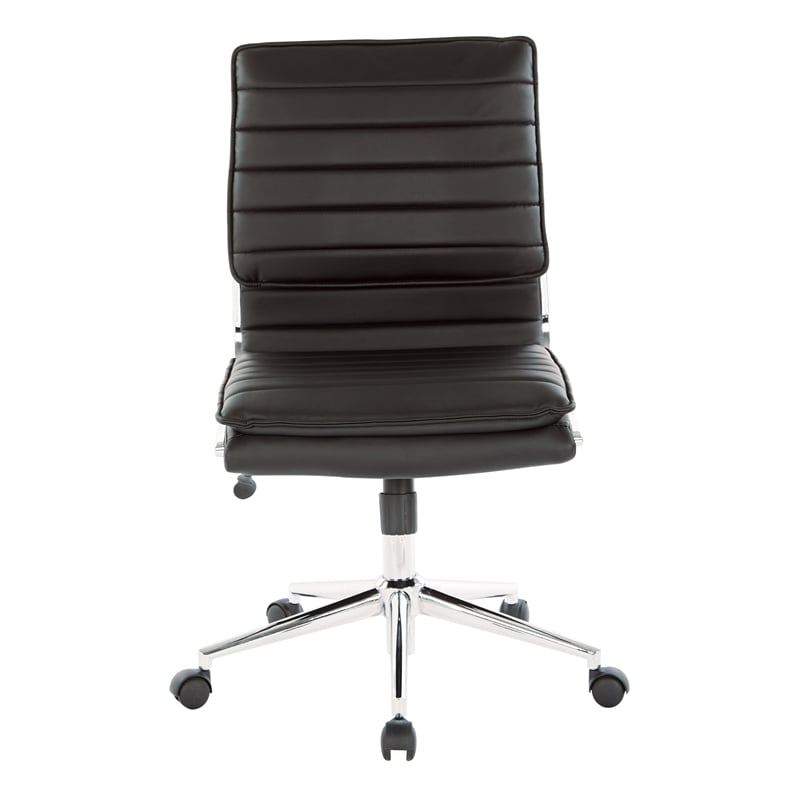 Scranton & Co Armless Mid Back Manager's Chair in Black Faux Leather Chrome