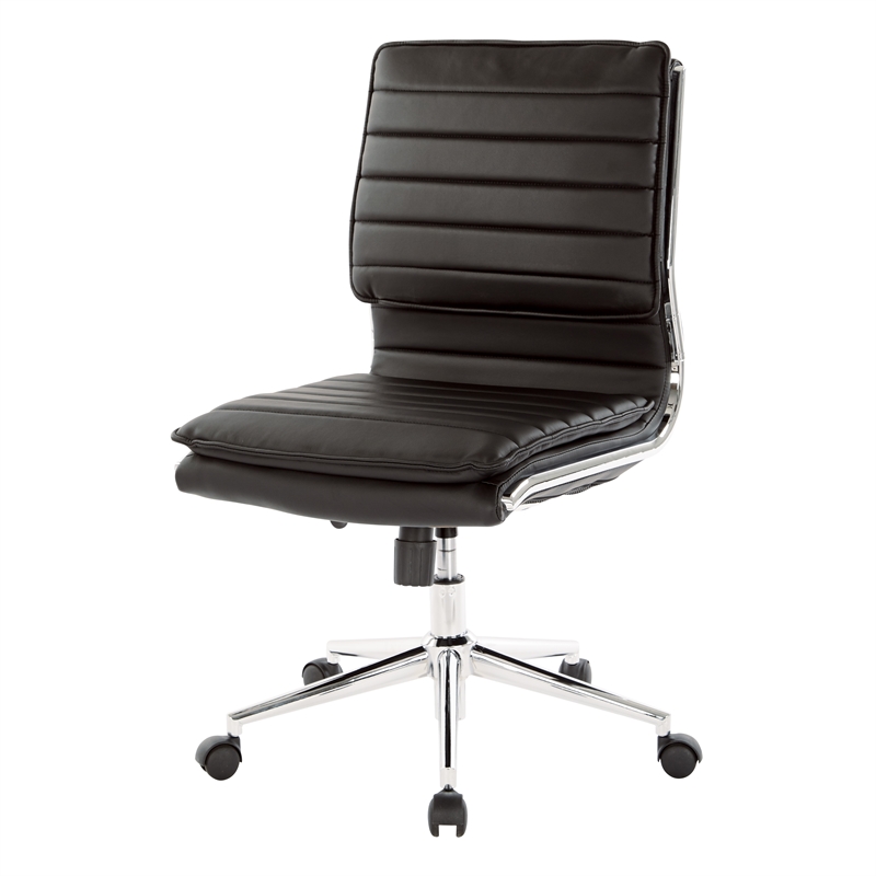 Scranton & Co Armless Mid Back Manager's Chair in Black Faux Leather Chrome