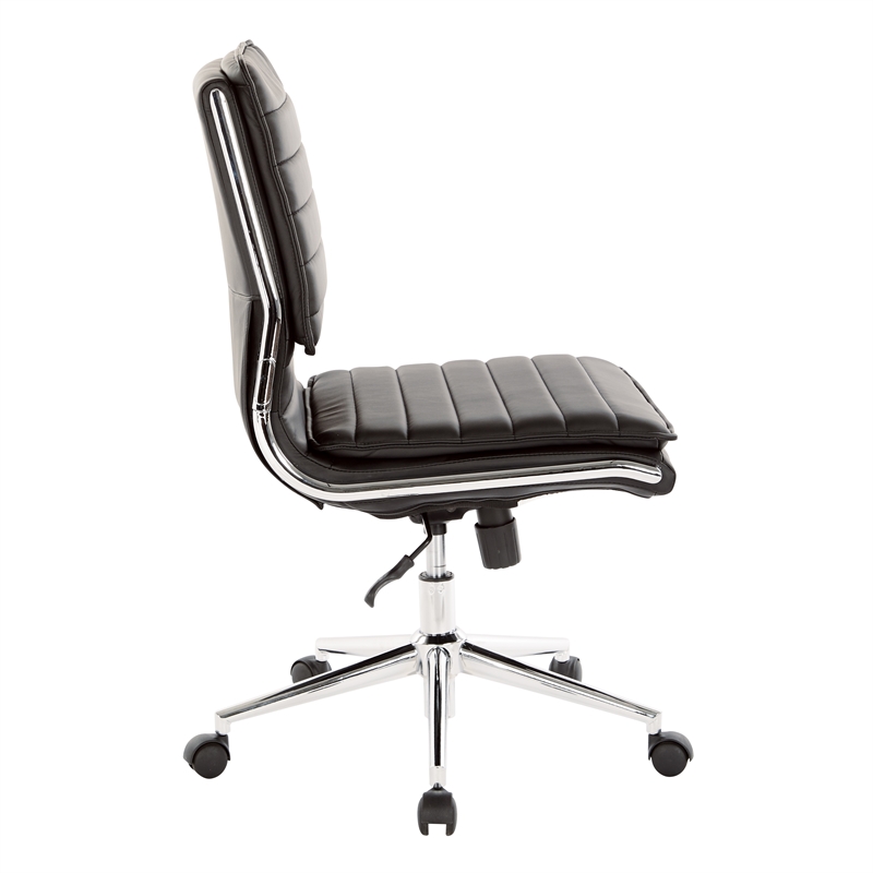 Scranton & Co Armless Mid Back Manager's Chair in Black Faux Leather Chrome