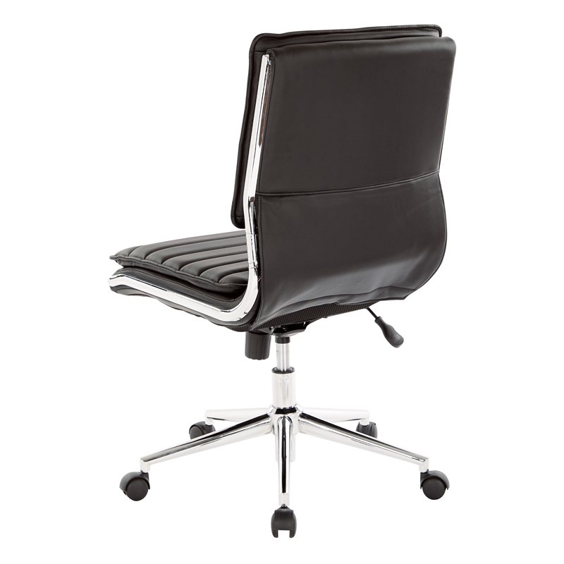 Scranton & Co Armless Mid Back Manager's Chair in Black Faux Leather Chrome