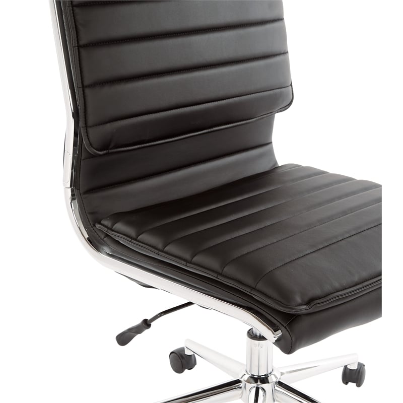 Scranton & Co Armless Mid Back Manager's Chair in Black Faux Leather Chrome