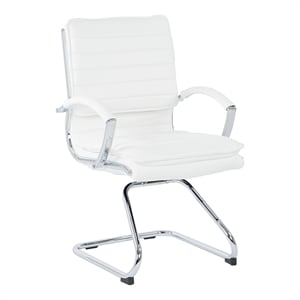 Scranton & Co Guest Chair in White Faux Leather with Chrome Sled Base