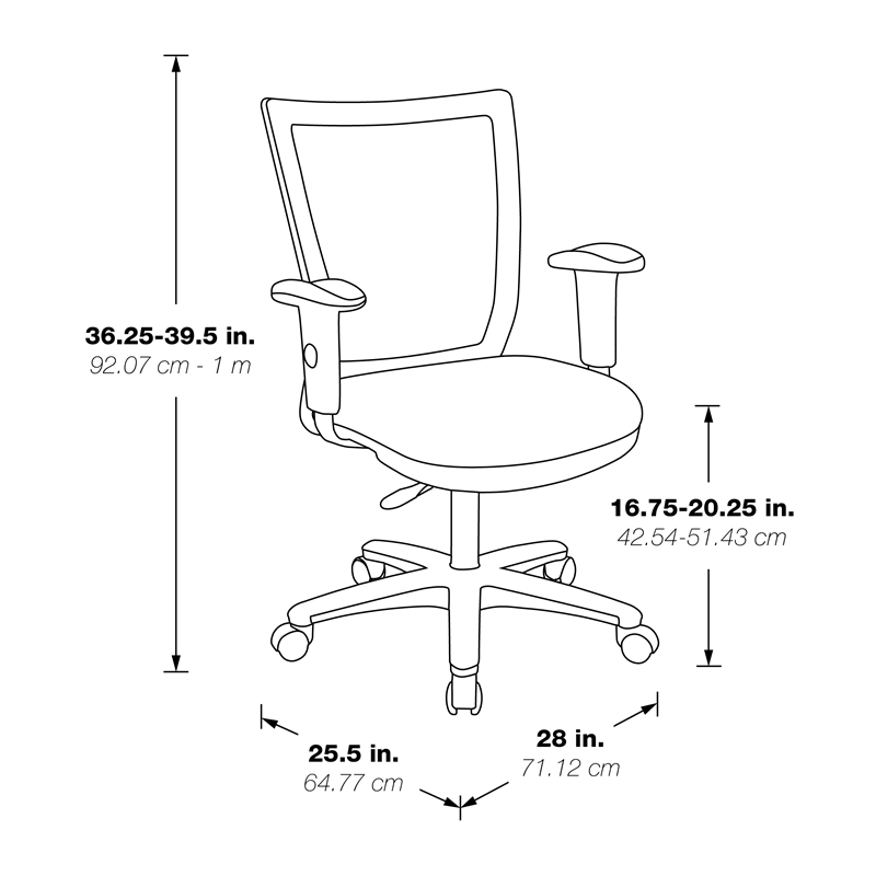Scranton & Co Task Chair with Mesh Back and Adjustable Arms in Black Fabric
