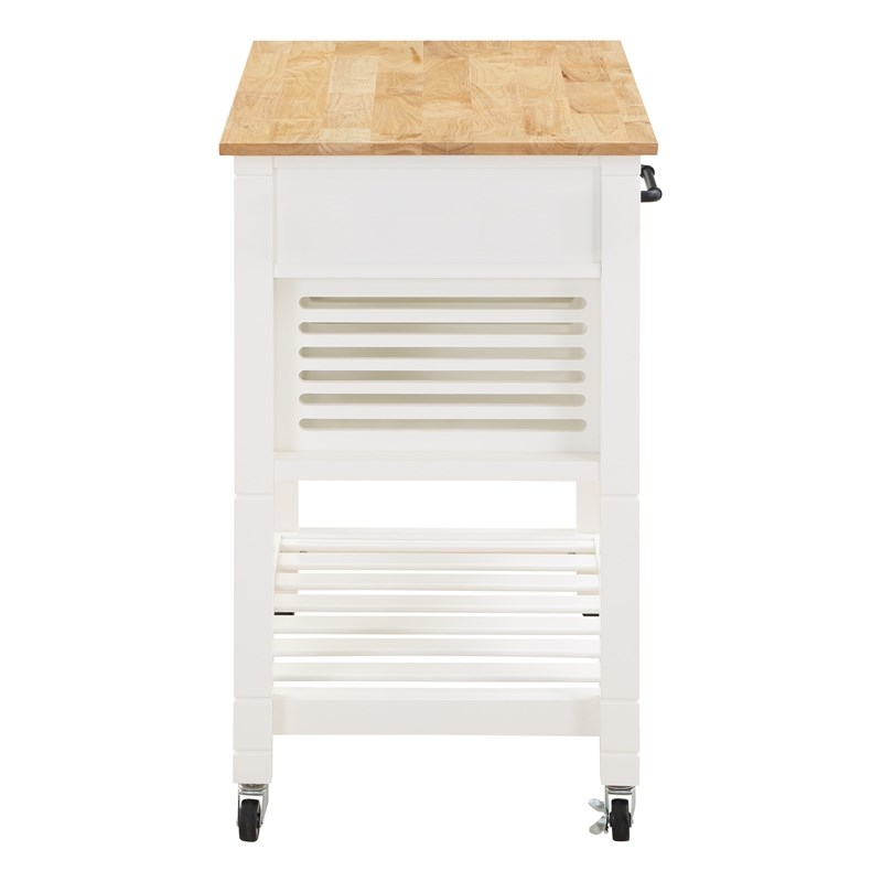 Scranton & Co Farmhouse Kitchen Cart with Wood Top and White Painted Base