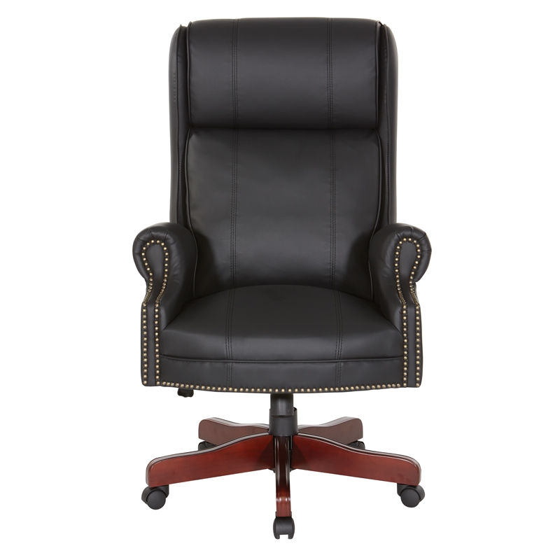 Scranton & Co Traditional Executive High Back Chair in Black Vinyl Brass Trim