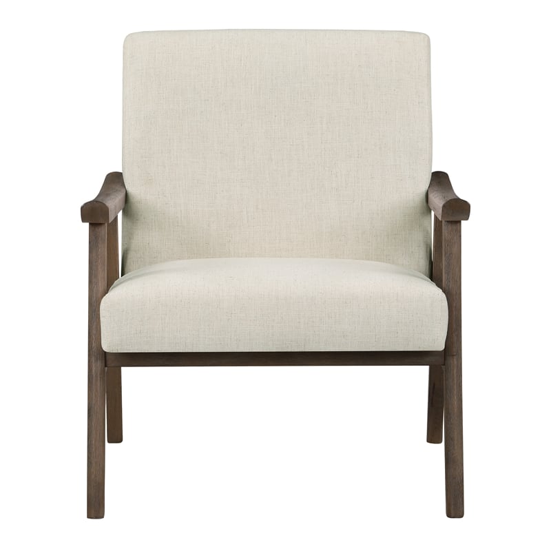 Scranton & Co Mid-Century Cantilever Chair in Linen White Brushed Brown Frame