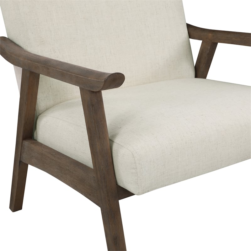 Scranton & Co Mid-Century Cantilever Chair in Linen White Brushed Brown Frame