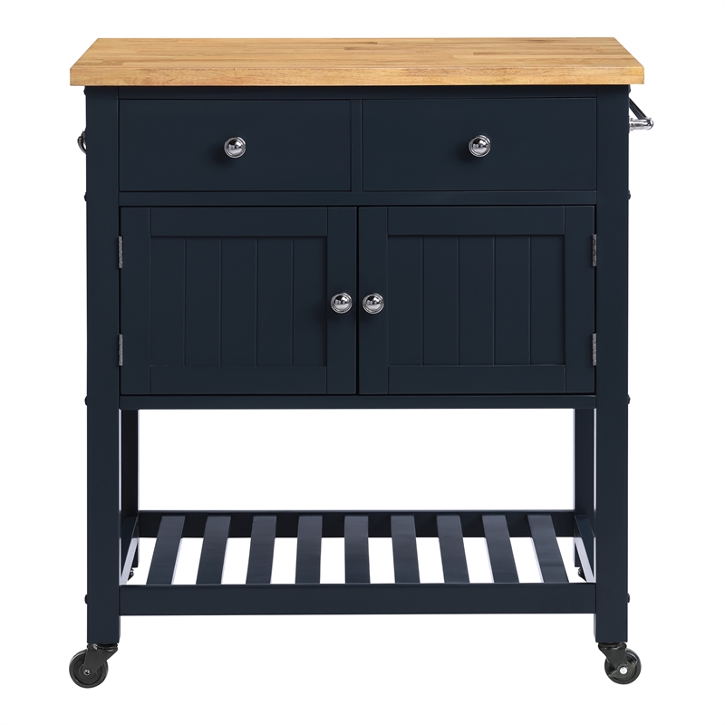 Scranton & Co Farmhouse Kitchen Cart with Wood Top in Blue Finish