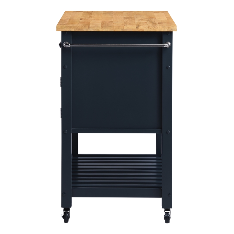 Scranton & Co Farmhouse Kitchen Cart with Wood Top in Blue Finish