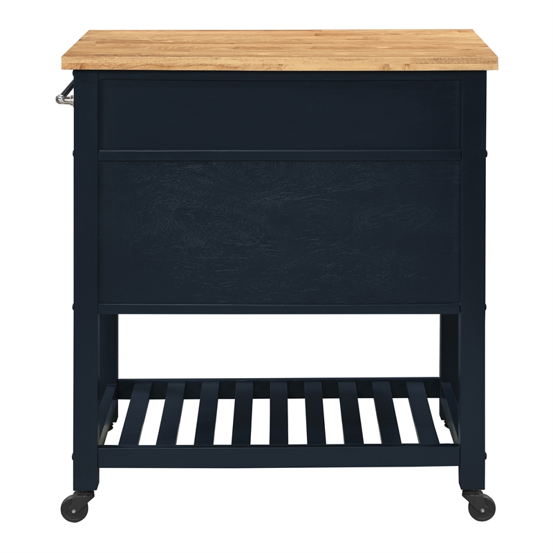 Scranton & Co Farmhouse Kitchen Cart with Wood Top in Blue Finish