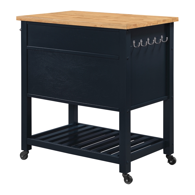 Scranton & Co Farmhouse Kitchen Cart with Wood Top in Blue Finish