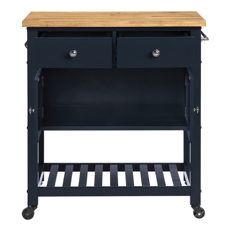Scranton & Co Farmhouse Kitchen Cart with Wood Top in Blue Finish