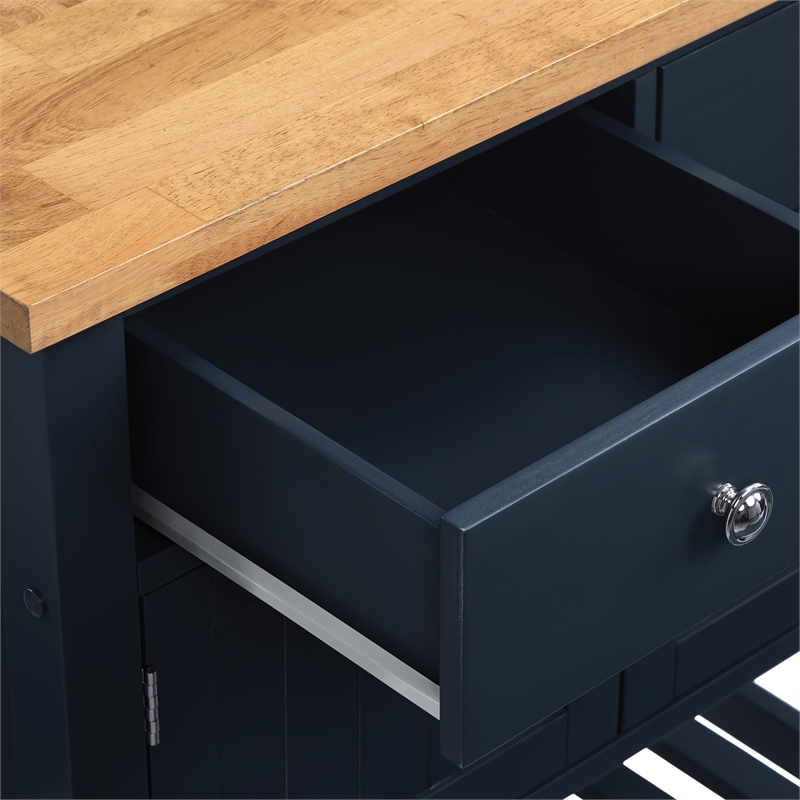 Scranton & Co Farmhouse Kitchen Cart with Wood Top in Blue Finish