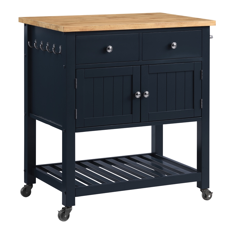 Scranton & Co Farmhouse Kitchen Cart with Wood Top in Blue Finish