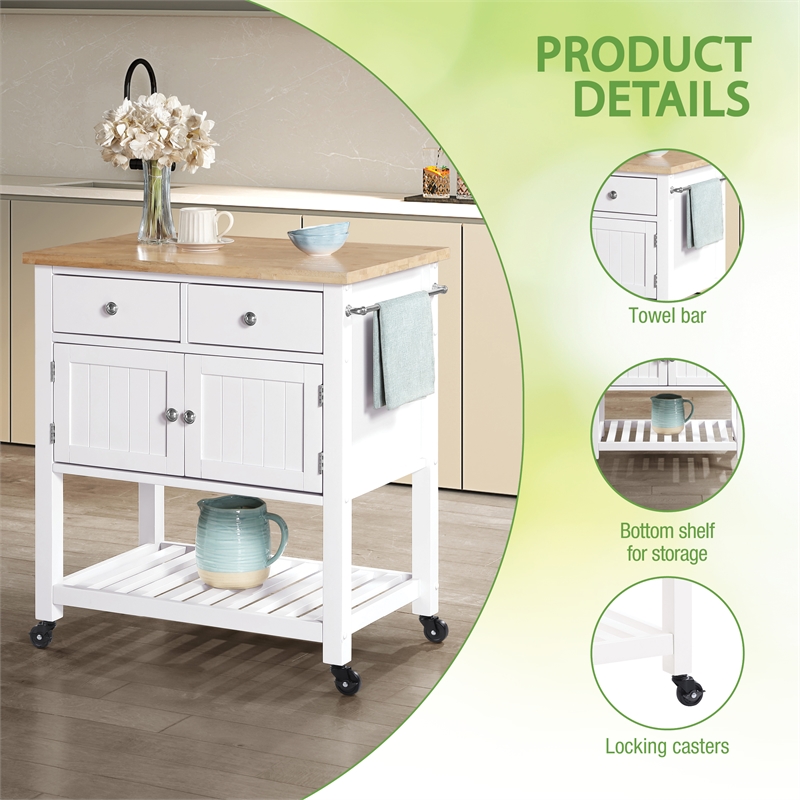 Scranton & Co Farmhouse Kitchen Cart with Wood Top in White Finish