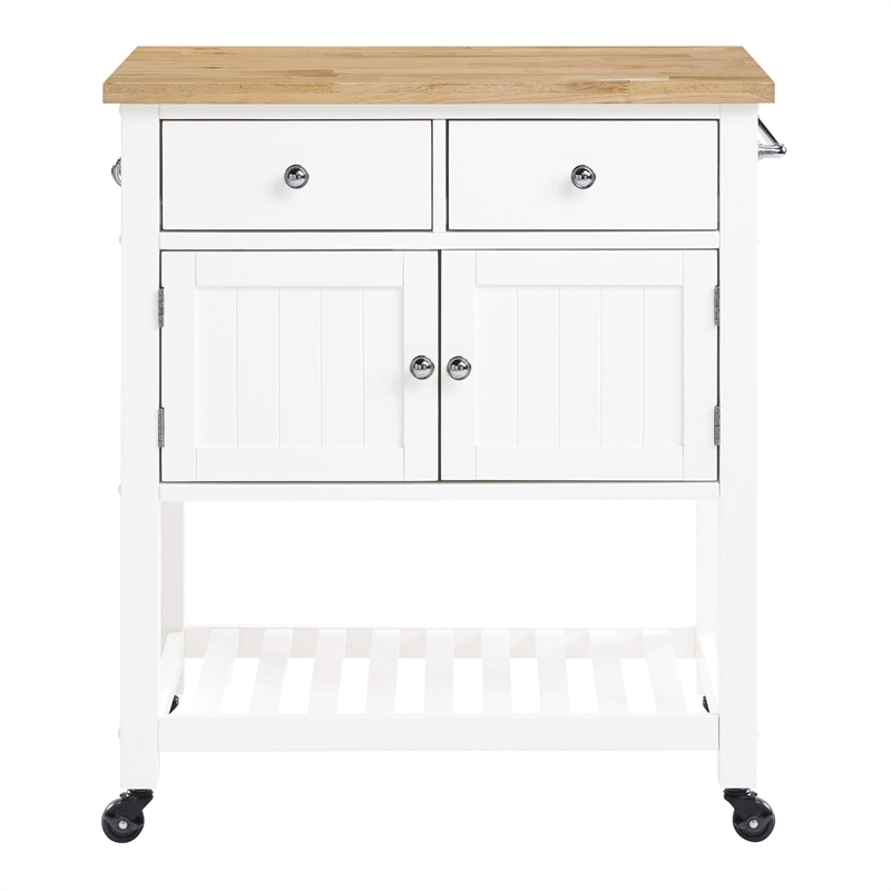 Scranton & Co Farmhouse Kitchen Cart with Wood Top in White Finish