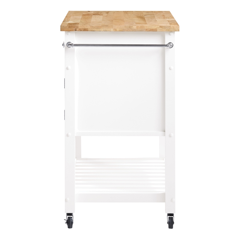 Scranton & Co Farmhouse Kitchen Cart with Wood Top in White Finish