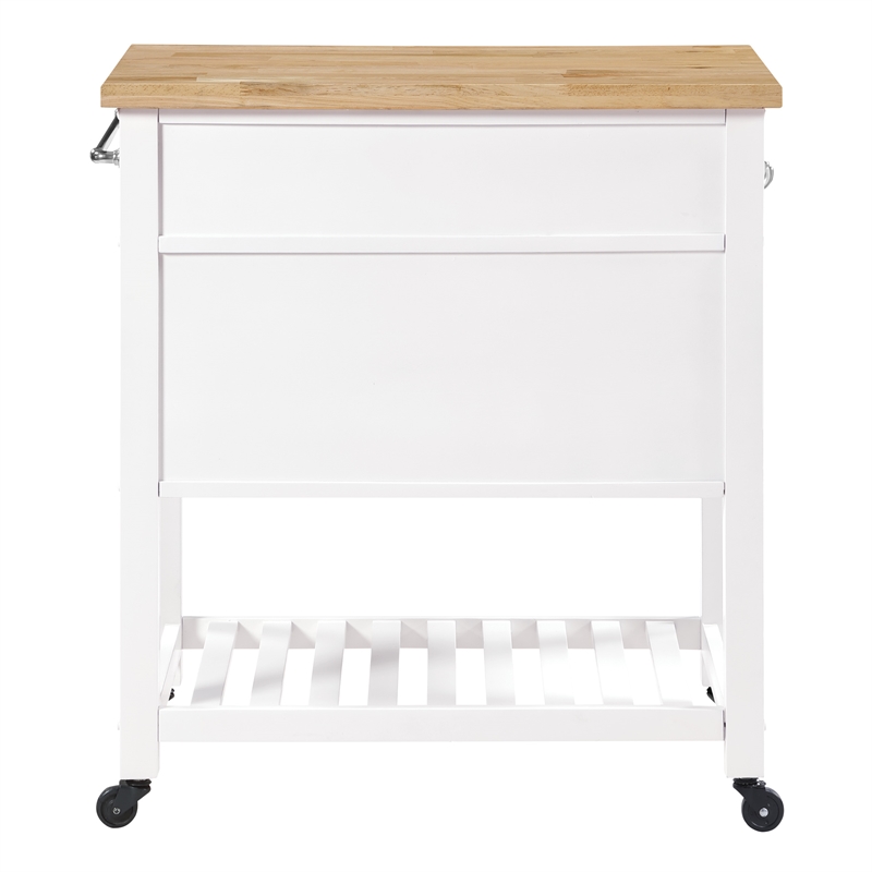Scranton & Co Farmhouse Kitchen Cart with Wood Top in White Finish