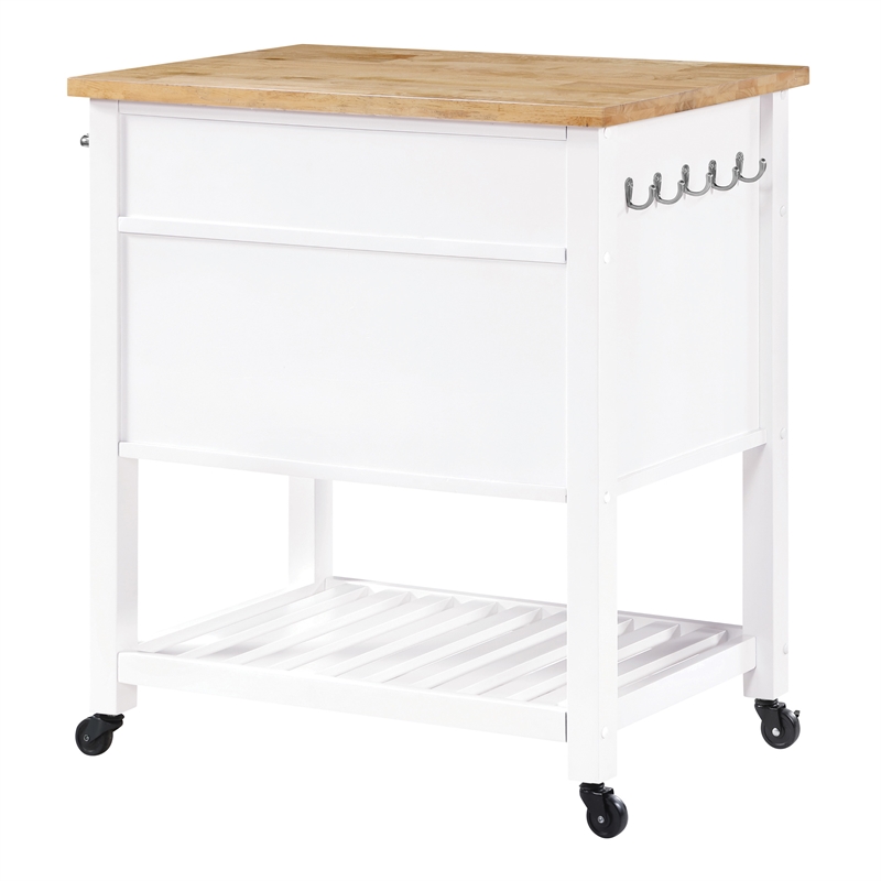 Scranton & Co Farmhouse Kitchen Cart with Wood Top in White Finish