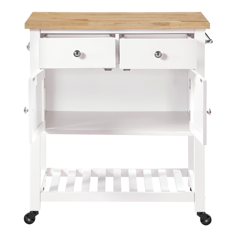 Scranton & Co Farmhouse Kitchen Cart with Wood Top in White Finish