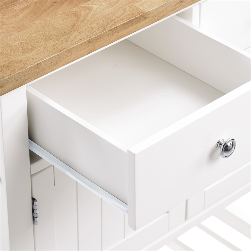 Scranton & Co Farmhouse Kitchen Cart with Wood Top in White Finish