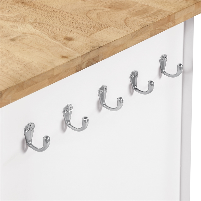 Scranton & Co Farmhouse Kitchen Cart with Wood Top in White Finish
